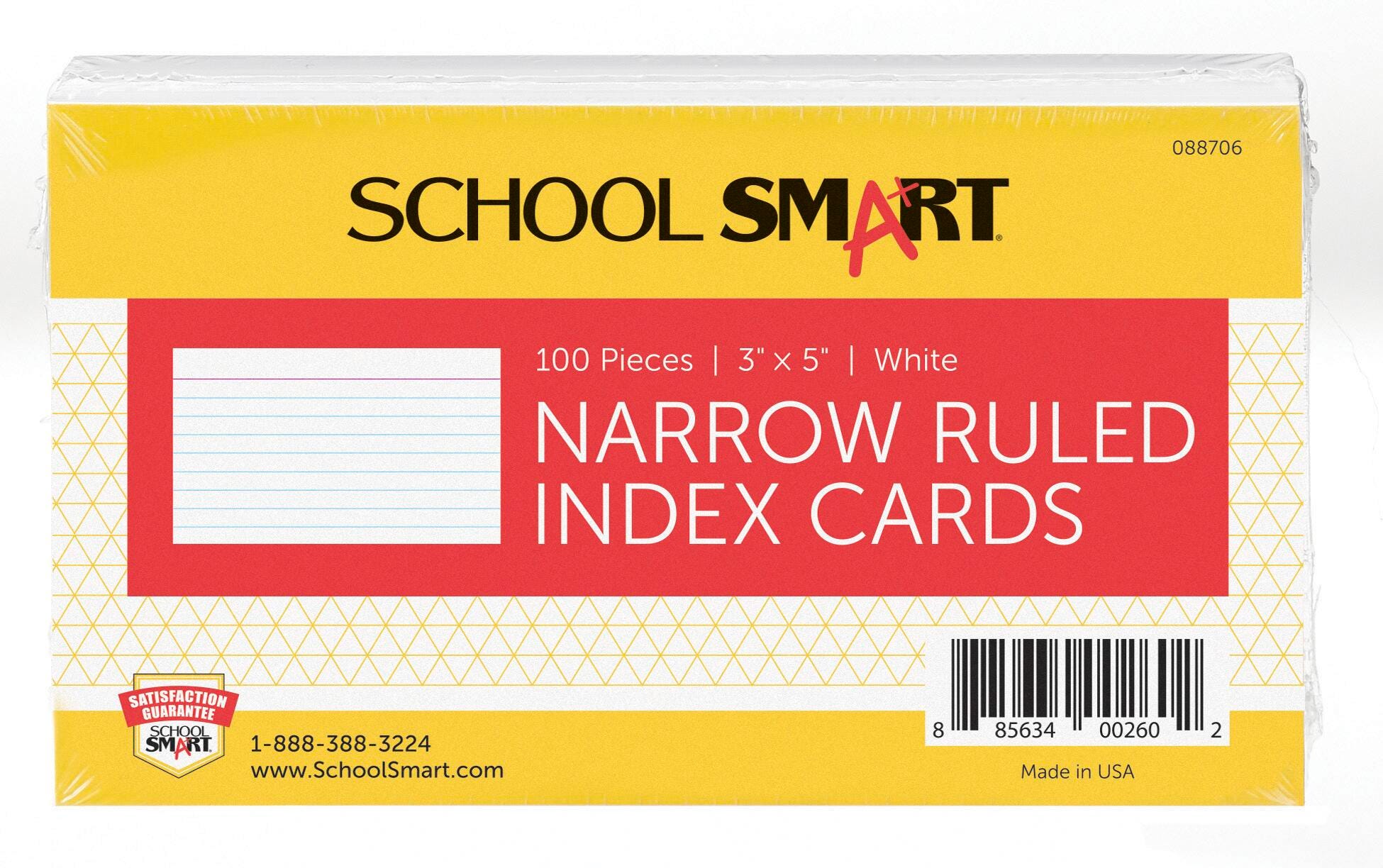 School Smart Ruled Index Cards, 3 x 5 Inches, White, Pack of 100 088706